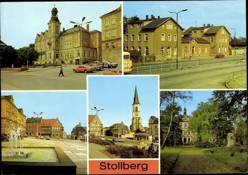 Ak Stollberg im Erzgebirge, Rathaus, Bahnhof, Markt, Kirche