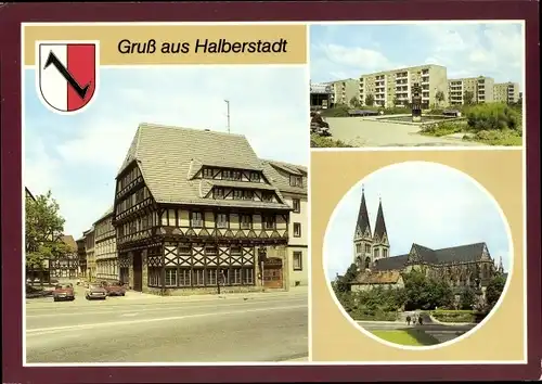 Ak Halberstadt am Harz, Hotel St. Florian, Dom, Neubaugebäude Clara Zetkin