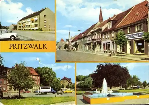 Ak Pritzwalk in der Prignitz, Bahnhofstr., Karl-Marx-Straße, Platz des Friedens, Straße des Friedens