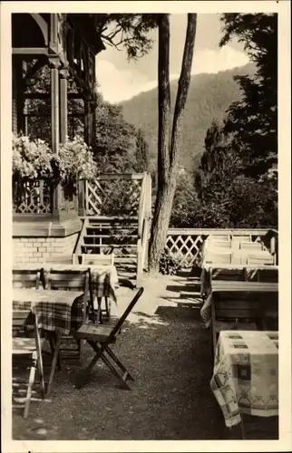 Ak Ilfeld Südharz, Terrasse der Konditorei Burgberg