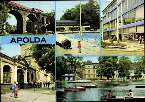 Ak Apolda in Thüringen, Viadukt, Bad, Kontakt-Kaufhaus, Glockenmuseum, Lohteich