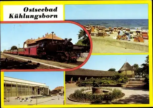 Ak Ostseebad Kühlungsborn, Bahnhof West, Molli, Strand, FDGB-Ferienheim Ernst Grube, Konzertgarten