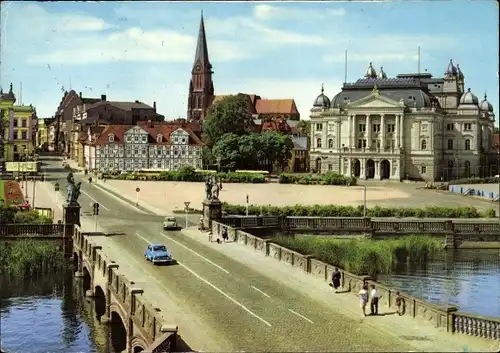 Ak Schwerin in Mecklenburg, Dom, Theater, Brücke