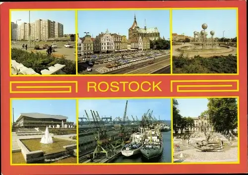 Ak Hansestadt Rostock, Wohnhochhaus Wilhelm Pieck Ring, Stadtzentrum, Marienkirche, Hafen