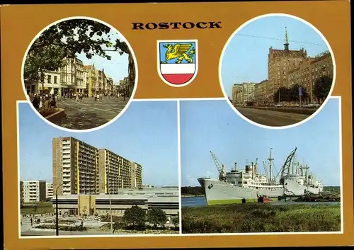 Ak Hansestadt Rostock, Kröpeliner Str., Lange Str., Evershagen Bertolt-Brecht-Str., Traditionsschiff