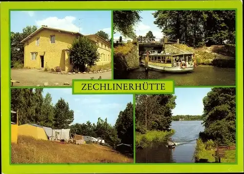 Ak Zechlinerhütte Rheinsberg, FDGB Erholungsheim Solidarität, MS Rheinsberg, Campingplatz