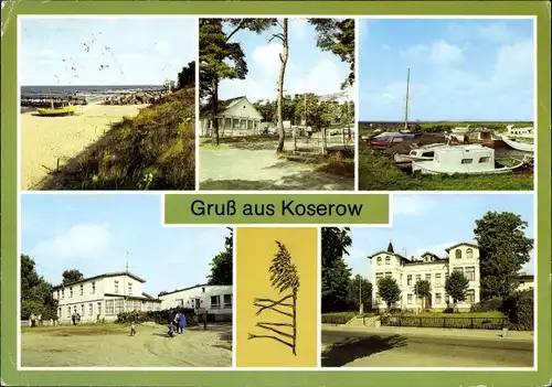 Ak Ostseebad Koserow auf Usedom, Campingplatz, Bootshafen am Achterwasser, FDGB Heim Seeblick