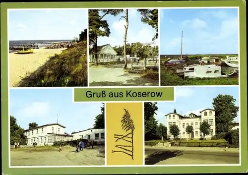 Ak Ostseebad Koserow auf Usedom, Campingplatz, Bootshafen am Achterwasser, FDGB Heim Seeblick