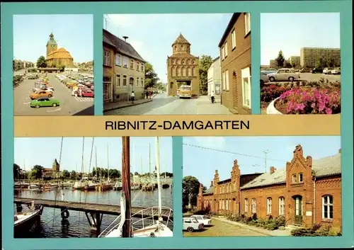 Ak Ribnitz Damgarten, Karl-Marx-Platz, Rostocker Tor, Rigaer Straße, Seglerhafen, Bernsteinmuseum