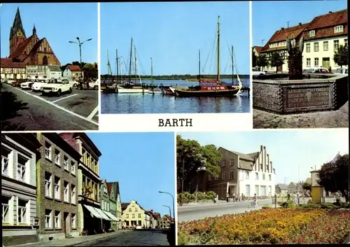 Ak Barth an der Ostsee, Markt, An der Mole, Brunnen, Ernst Thälmann Straße, Parkanlage Dammstr.