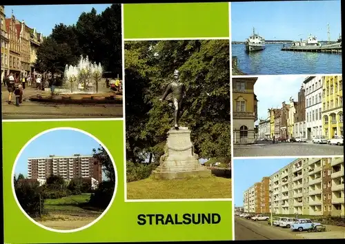Ak Stralsund in Vorpommern, Anlegestelle, Heinrich-Heine-Ring, Mühlenstraße, Ossenreyer Straße
