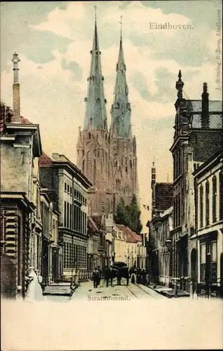 Ak Eindhoven Nordbrabant Niederlande, straat met kerk