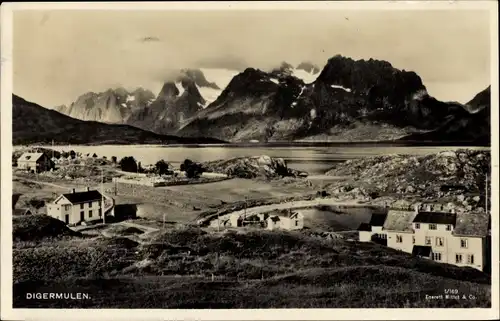 Ak Digermulen Norwegen, Ortschaft mit Landschaftsblick