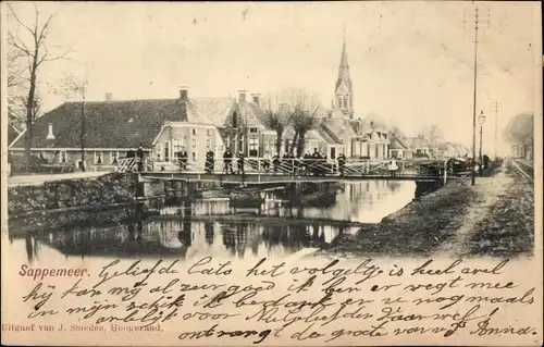 Ak Sappemeer Groningen Niederlande, Brücke, Kirche