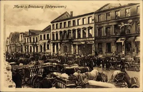 Ak Szczytno Ortelsburg Ostpreußen, Marktplatz, Ostpreußenhilfe, Kriegszerstörungen, I. WK