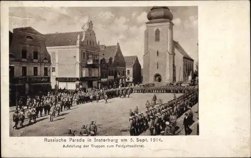 Ak Tschernjachowsk Insterburg Ostpreußen, Russische Parade am 3. September 1914