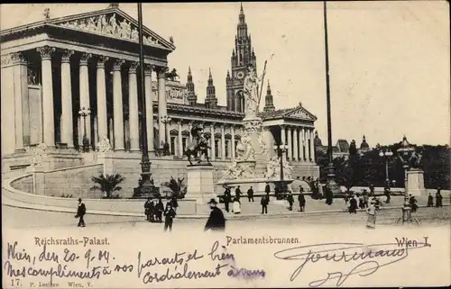 Ak Wien 1 Innere Stadt, Parlamentsbrunnen, Reichsratspalast