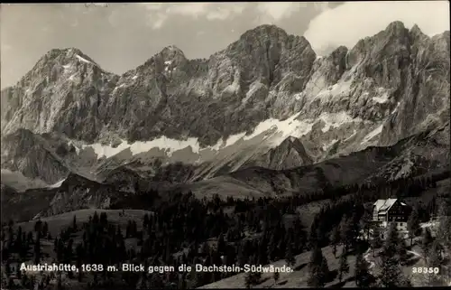 Ak Ramsau am Dachstein Steiermark, Austriahütte, Blick gegen den Hohen Dachstein