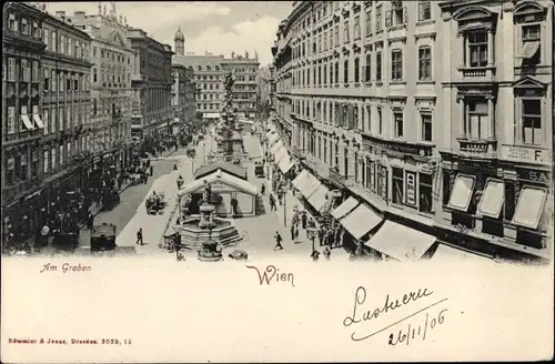 Ak Wien 1., Blick auf das Stadtleben Am Graben, Brunnen, Geschäfte
