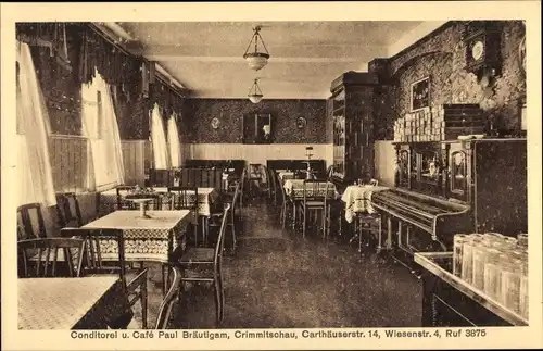 Ak Crimmitschau in Sachsen, Konditorei und Café Paul Bräutigam, Carthäuserstraße 14, Wiesenstraße 4