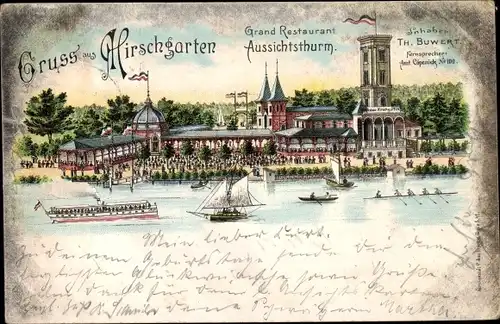 Litho Berlin Köpenick Friedrichshagen Hirschgarten, Grand Restaurant, Aussichtsturm