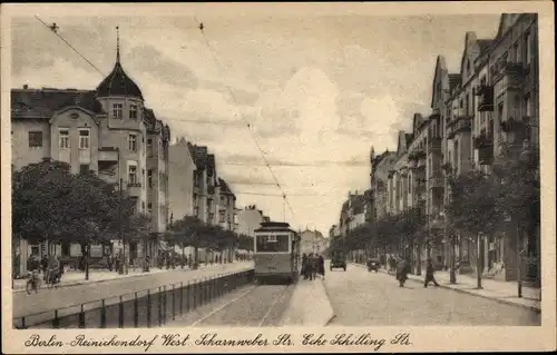 Ak Berlin Reinickendorf West, Scharnweberstraße Ecke Schillingstraße, Straßenbahn