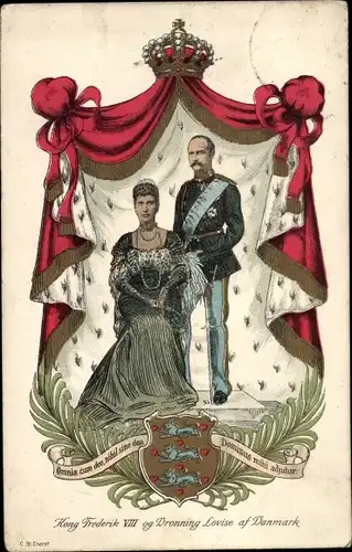 Ak König Frederik VIII. von Dänemark, Königin Louise, Wappen