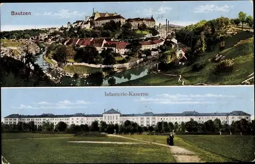 Ak Bautzen in der Oberlausitz, Panorama, Infanterie-Kaserne