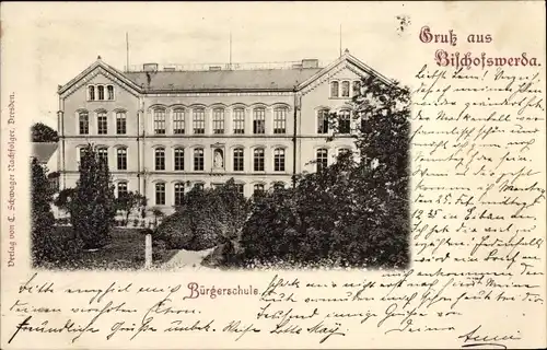 Ak Bischofswerda, Bürgerschule, Parkseite