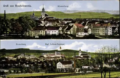 Ak Bischofswerda in Sachsen, Panorama, Klosterberg, Butterberg, Lehrerseminar