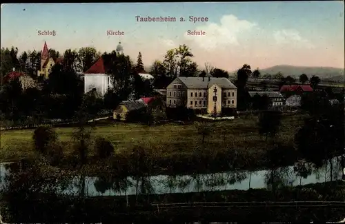 Ak Taubenheim Sohland an der Spree Sachsen, Schloss, Kirche, Schule