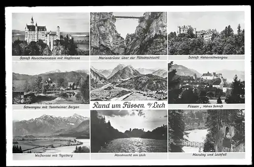 6 Glas Negative Füssen im Ostallgäu, Bildtelegramm, Ortsansichten