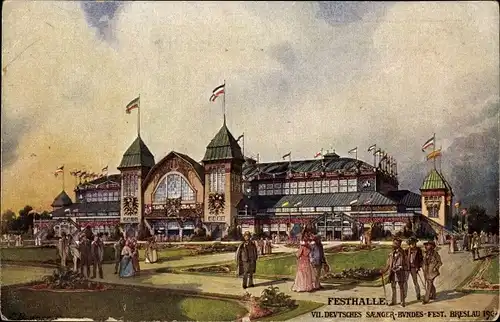 Künstler Ak Wrocław Breslau in Schlesien, Festhalle, VII. Deutsches Sängerbundesfest 1907