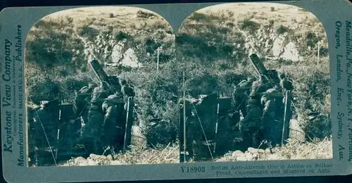 Stereo Foto Camouflaged British Anti Aircraft Gun on Balkan Front, I WK