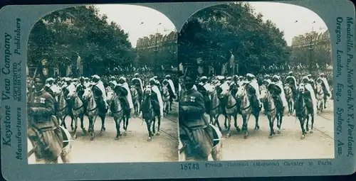 Stereo Foto French Colonial Cavalry in Paris, I WK