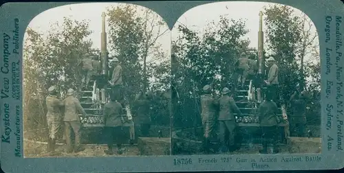 Stereo Foto A French 75 in Action, Artillery, I WK