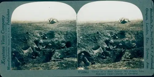 Stereo Foto Down in a shell crate we fought, Battle of Cambrai, I WK