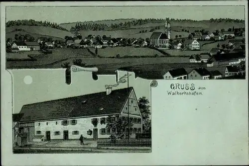 Mondschein Litho Walkertshofen in Schwaben, Ortsansichten