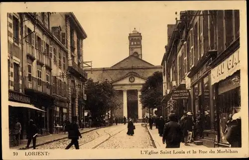 Ak Lorient Morbihan, L'Eglise Saint Louis et la Rue du Morbihan