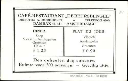 Ak Amsterdam Nordholland Niederlande, Café Restaurant De Beursbengel, Damrak 44-45