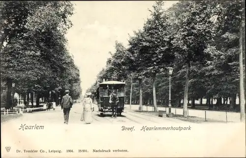 Ak Haarlem Nordholland Niederlande, Dreef. Haarlemmerhoutpark, Pferdebahn