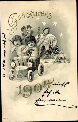 Litho Glückwunsch Neujahr, Jahreszahl 1904, Engel