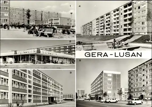 Ak Lusan Gera in Thüringen, Straße der Bauarbeiter, Kaufhalle Süd, Hans-Beimler-Oberschule