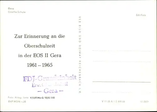 Ak Gera in Thüringen, Goethe-Schule, EOS II 1961-1965