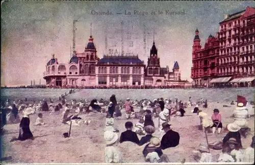 Ak Oostende Ostende Westflandern, der Strand und der Kursaal