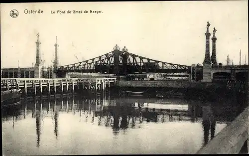 Ak Ostende Westflandern Belgien, Brücke von Smet de Naeyer, Flusspartie, Brücke