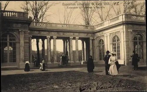 Postkarte Lüttich Lüttich Wallonien, Weltausstellung 1905, Kolonnade des Spitzenpalastes