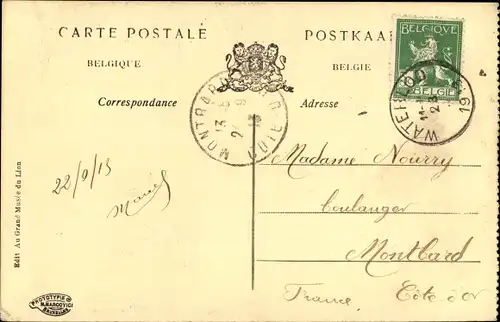 Postkarte Waterloo Wallonisch-Brabant, Schlachtfeld, Panorama