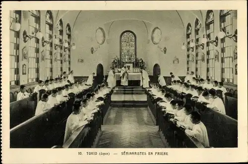 Ak Tokio Präf. Tokio Japan, Seminaristen im Gebet