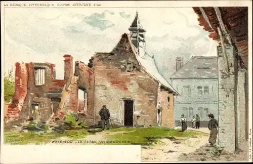 Künstler Litho Ranot, F., Waterloo Wallonien Wallonisch Brabant, La Ferme d'Hougoumont